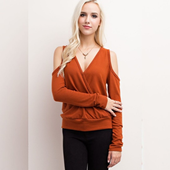 Rust Cold Shoulder Surplice Top - Picture 2 of 2